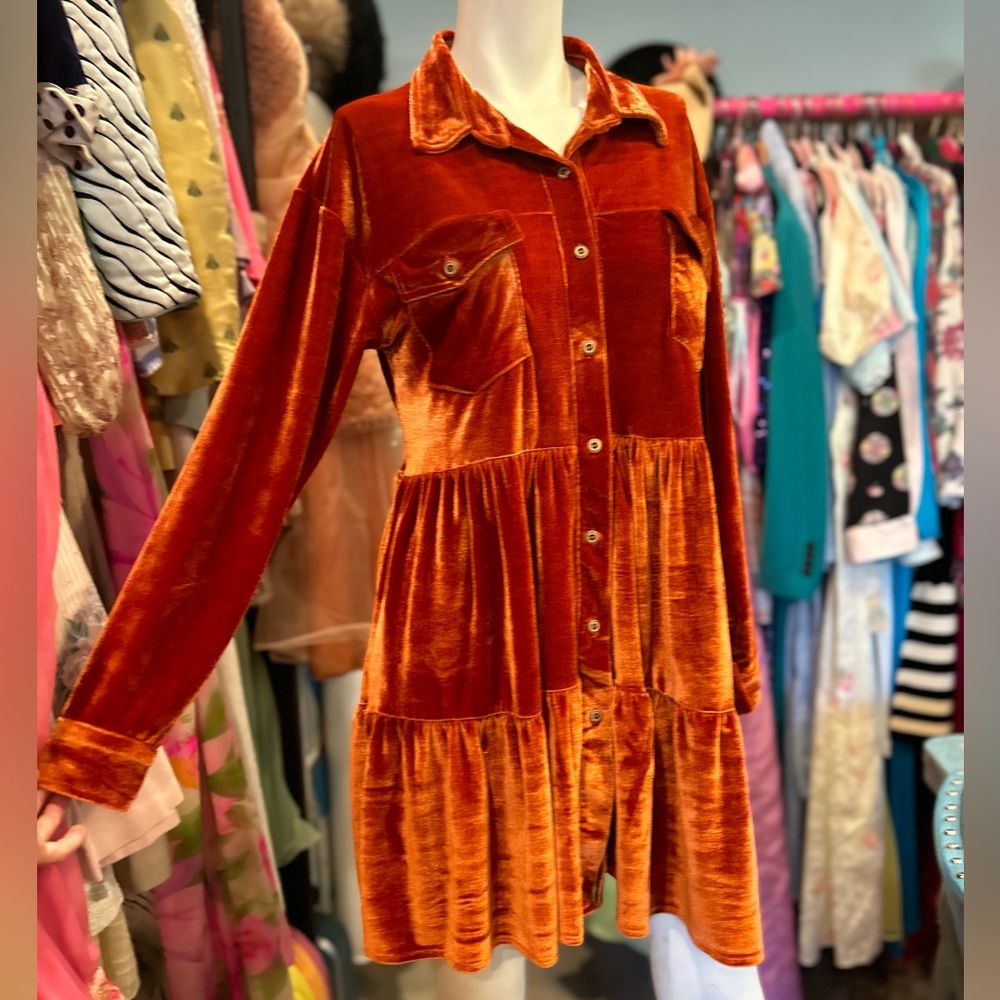 Rusty Velvet Prairie Dress - Picture 1 of 11